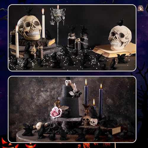 Yalikop 20 Pcs Mini Black Resin Crow Figurines Halloween Decor