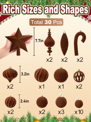 Brown Velvet Star Christmas Tree Topper & Ornaments Set, 30 Pieces