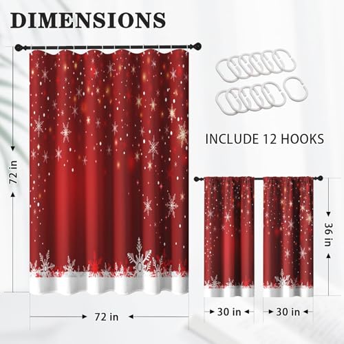 Christmas Red Shower Curtain Set with Window Curtains - Xmas 9 Variation
