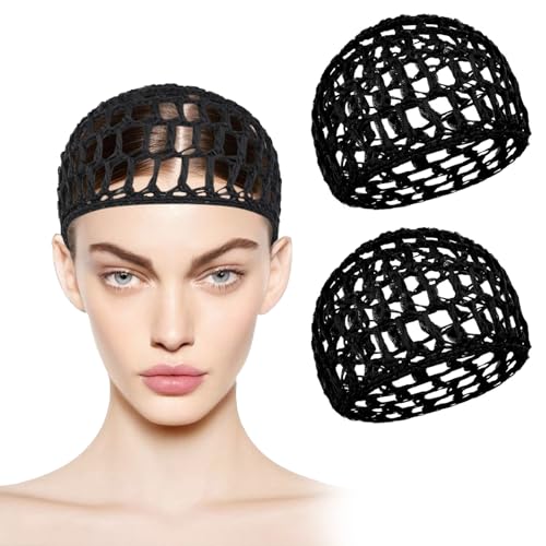 Black Crochet Mesh Wig Caps 2Pcs, Reusable Soft Sleeping Hair Nets