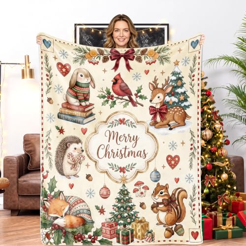 Christmas Throw Blanket 40x60 Inches - Holiday Animal Pattern Gift for Women & Kids