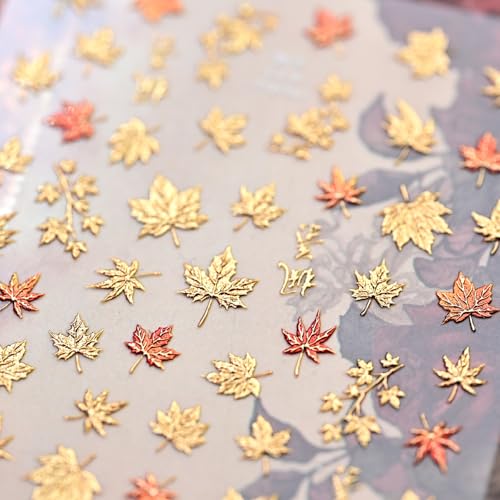 SHUXILIN 5D Embossed Fall Maple Leaf Nail Stickers Self-Adhesive Art Decals