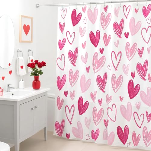 Mocsicka Pink Heart Shower Curtain - 71x71 Inch Romantic Valentine Decor