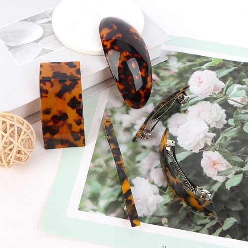 Tortoise Shell French Hair Barrettes for Thick and Thin Hair (5-Pack)