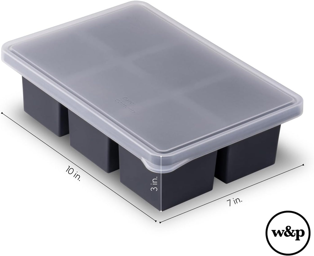W&P Cup Cubes Silicone Freezer Tray - Blue 1-Cup Portion Maker for Soup, Broth & Leftovers