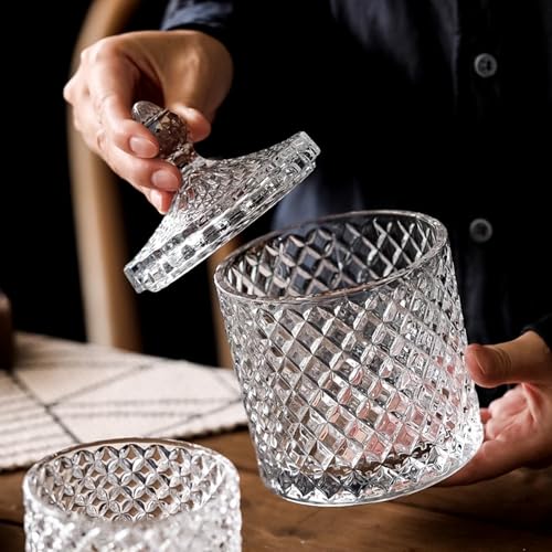 Crystal Glass Q-Tip Holder with Lid - Elegant Apothecary Jar