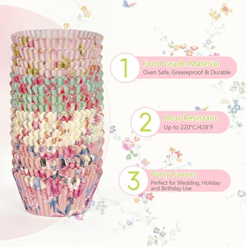 SKIDEC Floral Cupcake Liners, Standard Size Paper Baking Cups - 400 Count