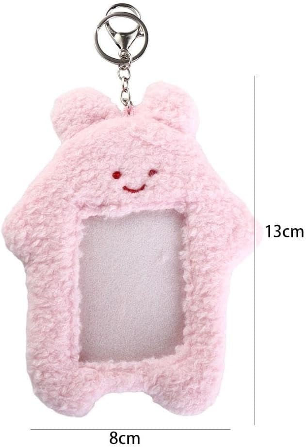 Cute Cartoon Animal Plush Photo Holder Keychain - Bear, Rabbit, Cat