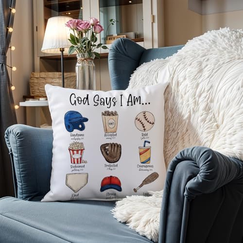 God Say Ball Baseball Pillow Cover 18x18 for Boys Room