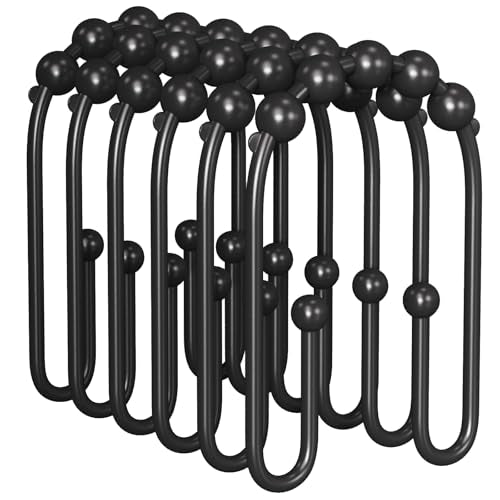 AmazerBath Double Shower Curtain Hooks - Rust Proof Matte Black Rings (12pk)