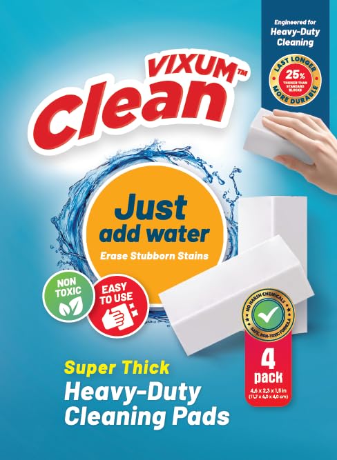 VIXUM Heavy-Duty Cleaning Pads 4 Pack - Eco-Friendly Multi-Surface Scrubbing