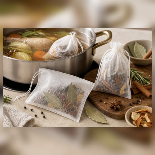 100 Disposable Muslin Tea Filter Bags with Drawstrings - 6x8cm