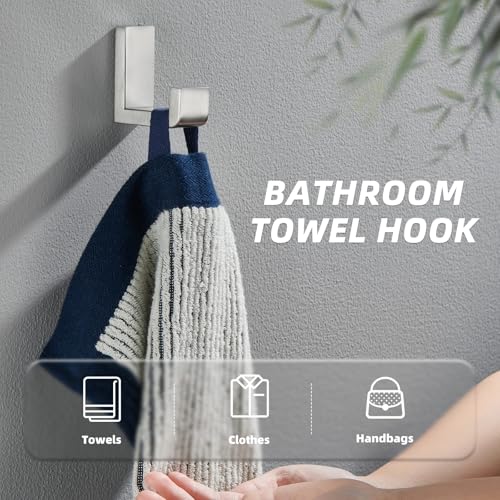 Brushed Nickel Towel Hook - Heavy Duty 304 Stainless Steel, 1 Pack
