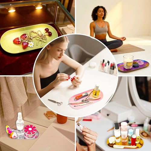 Pink Nail Tool Tray & Oval Manicure Display Dish for Cosmetics