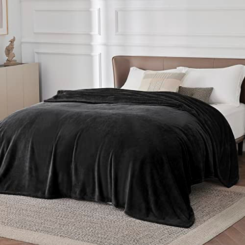 Bedsure GentleSoft Fleece Blanket - Black Large (120x120 inches) - Cozy Luxury Microfiber