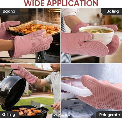 YUTAT Silicone Oven Mitts - Heat Resistant, Waterproof, 2 Pcs Set for BBQ & Baking
