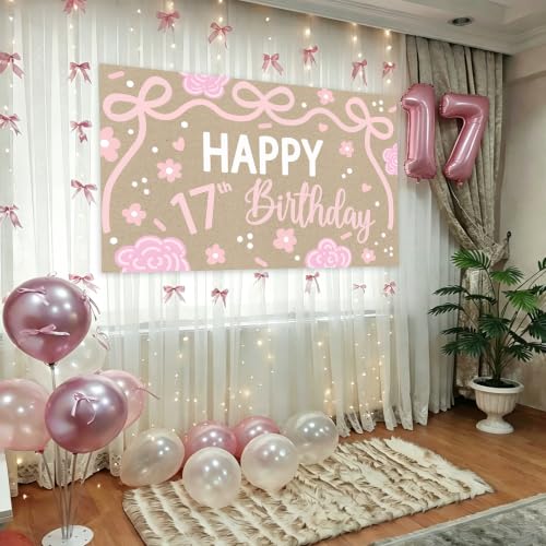17th Birthday Backdrop - Elegant Waterproof Decoration for Girls