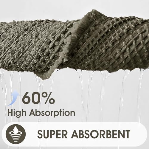 ACCUMTEK Waffle Bath Mat 36x24 in Greyish Green Bordered Non-Slip Quick Dry Bathroom Rug