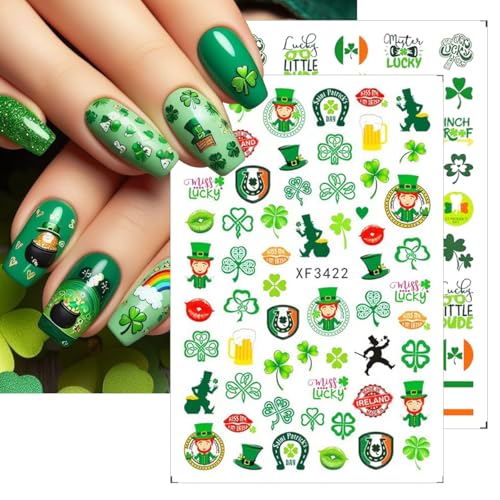 St. Patrick’s Day Nail Stickers 10 Sheets Green Shamrock Self-Adhesive Decals
