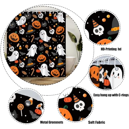 Halloween Ghost Shower Curtain, 70x70 Inch Spooky Gothic Fabric Bathroom Decor