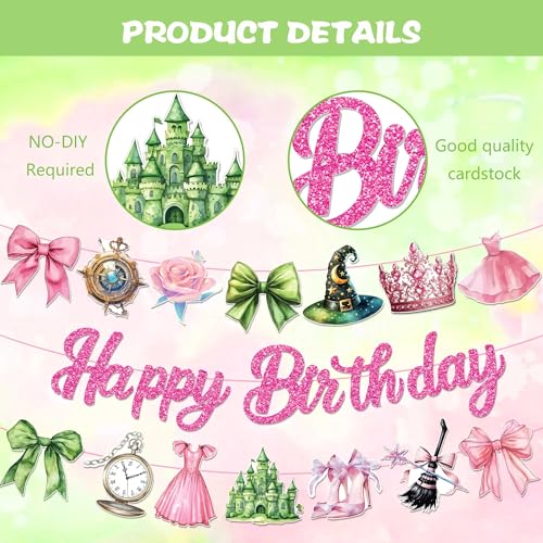 Witch and Princess Birthday Banner - Pink & Green Party Decor