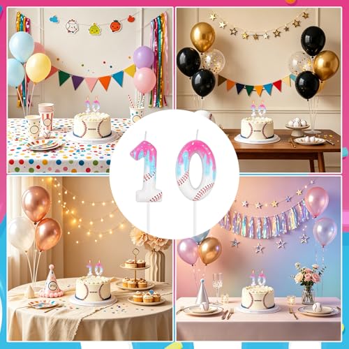 Number 10 Baseball Birthday Candle with Realistic Ice Cream Drip Design