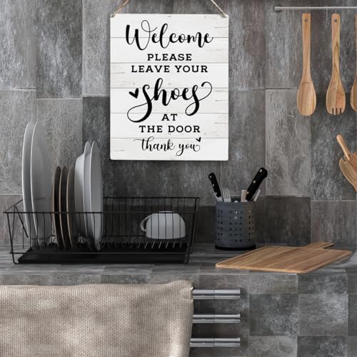 Please Remove Your Shoes Wooden Hanging Sign - 10 x 8 Inch Porch Decor