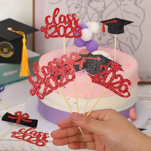 SANNIX 48Pcs Graduation Cupcake Toppers 2026 - Glitter Picks
