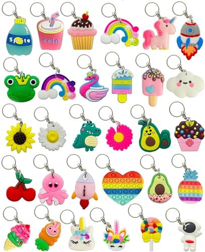 30pcs Cute PVC Keychain Bulk Set - Assorted Backpack Charms for Kids