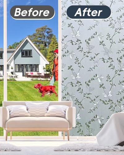 Frosted Glass Window Film - Elegant Flower Design, 17.5" x 78.74"