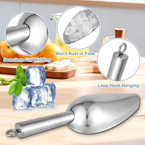 6 oz Stainless Steel Ice Scoop - Durable Metal Scooper for Bars, Kitchens & Parties