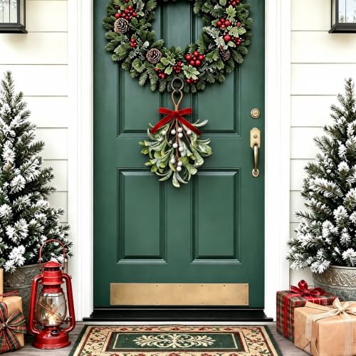 Christmas Mistletoe Decorations with Velvet Bow & White Berries - 2PCS Classic Variation