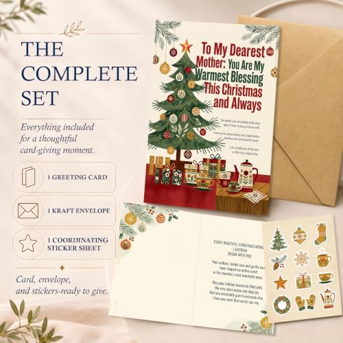 Christmas Card Gift for Mom with Tree and Tea Cups - Silver