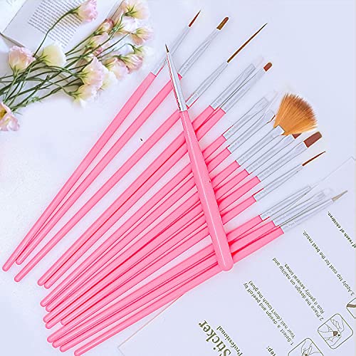 AIBEE 20pcs Nail Art Brushes and Dotting Pens Kit - Pink DIY Set