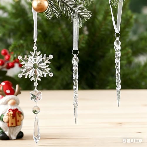 Acrylic Christmas Ornaments Set of 10 - Snowflake & Icicle Decor