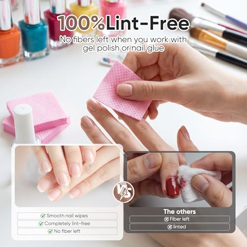 FEBABACI 1200 Pcs Lint-Free Nail Wipes - Acetone Remover & Gel Polish Pads