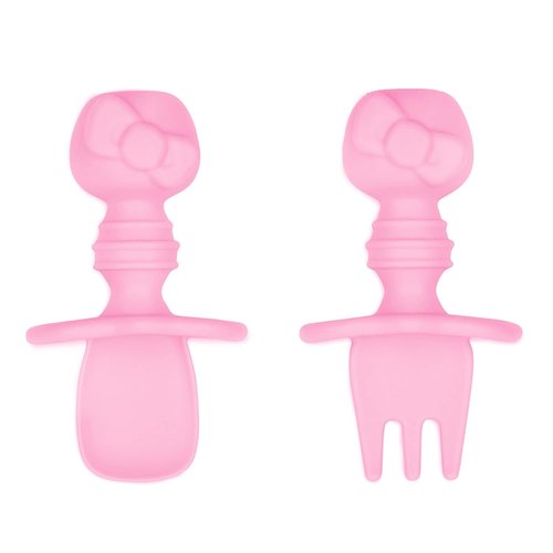 Bumkins Chewtensils Baby Utensils Set - Silicone Spoons & Fork for Self-Feeding | Hello Kitty Pink, 6 Months