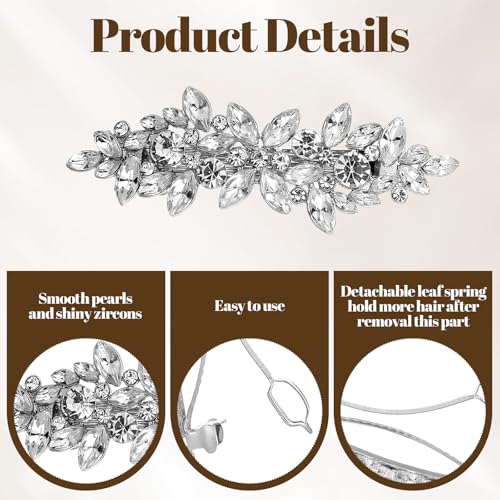 Nogeqi 5PCS Rhinestone Hair Clips Silver Crystal Flower Barrettes