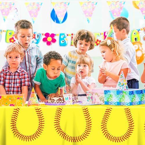Yellow Softball Party Tablecloth 54 x 87 Inch - Disposable Cover