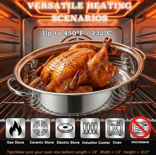 Silver 18.1-Inch Stainless Steel Roasting Pan with Rack and Lid