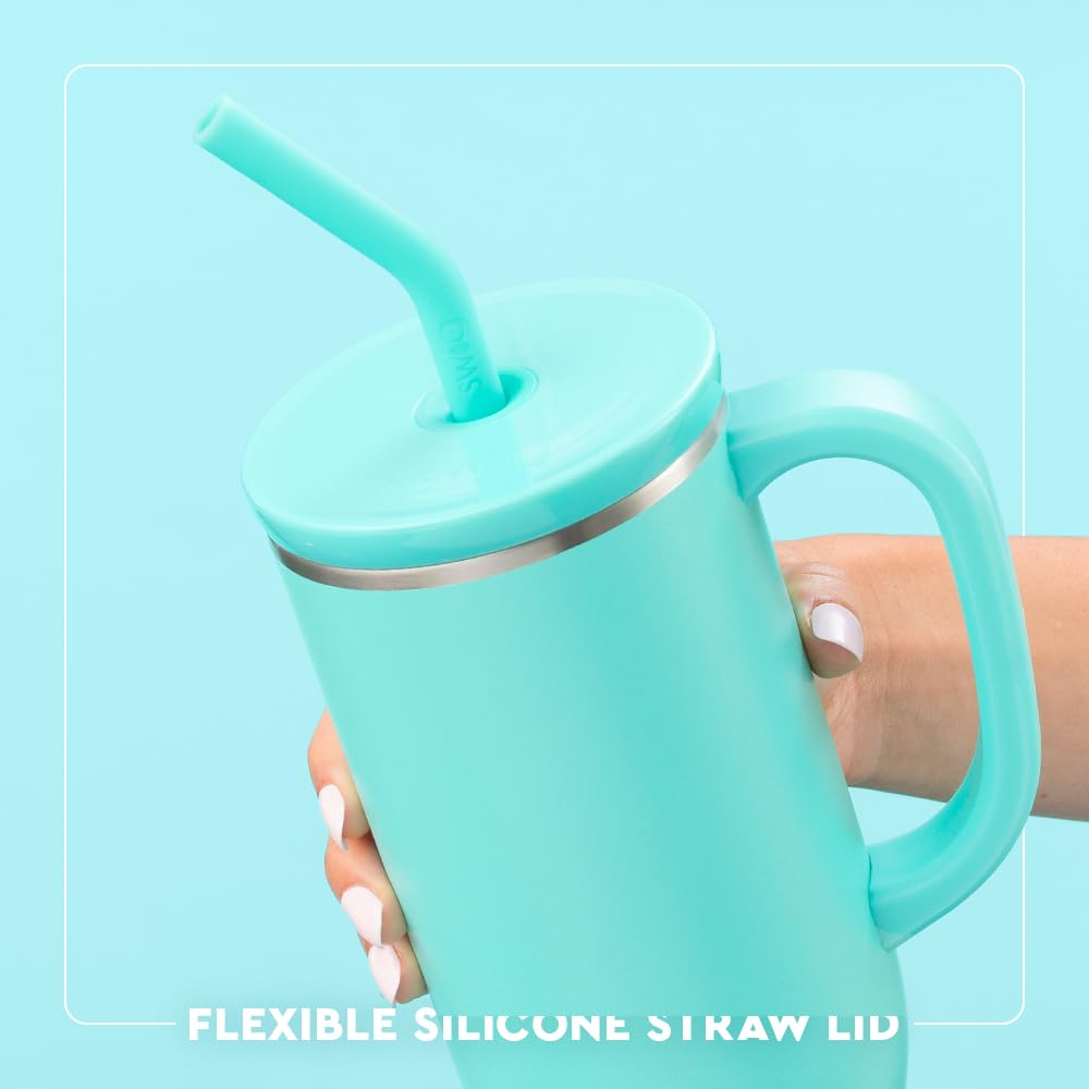 Swig Life 30oz Mega Mug, 30oz Tumbler with Handle and Straw, Large Insulated Tumblers, Cup Holder Friendly Travel Mug, Stainless Steel 30 oz Tumbler, Reusable Insulated Water Bottle (High Tide)