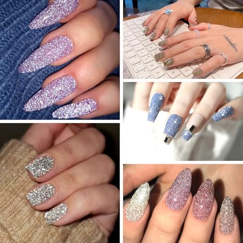 SIUSIO Reflective Glitter Powder Set, 8 Colors Diamond Nail Glitters Dust