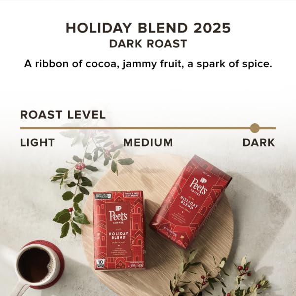 Peet's Coffee Dark Roast K-Cup Pods - 100% Arabica Holiday Blend, 60 Count (6 Boxes of 10 Pods)