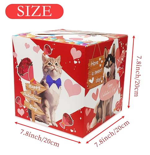 SietDESEO Pet Valentines Cards Box for Kids Classroom Exchange with 40 Cards