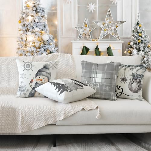 Artmag Christmas Pillow Covers Set of 4 - 16x16 Inch Snowman & Tree Designs