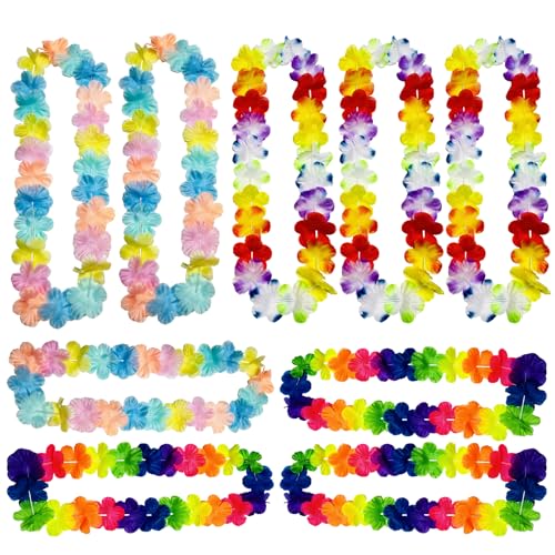 9 Count Rainbow Hawaiian Leis Set – Tropical Party Decorations