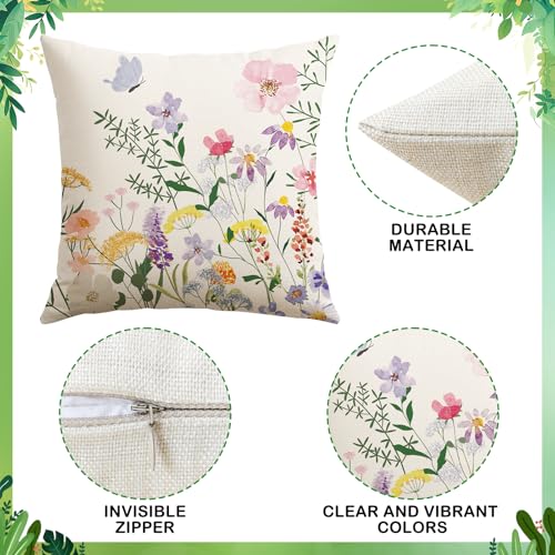 Artscope Floral Throw Pillow Covers Set of 4, 18x18 Inch Spring Decor