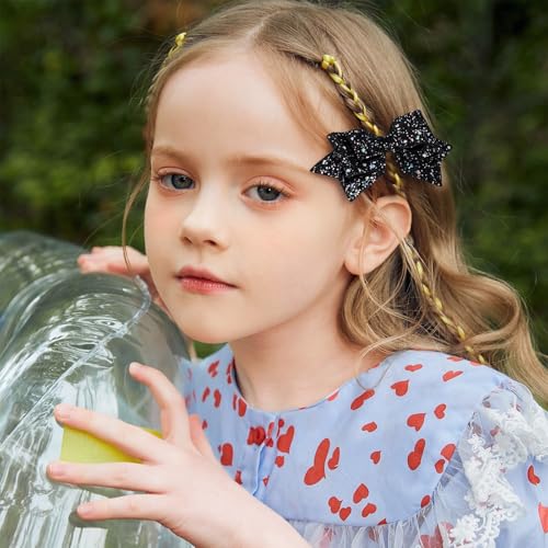 Styquenzer 2 Pcs Sparkly Sequin Hair Clips, 5 Inch Black Hair Bows