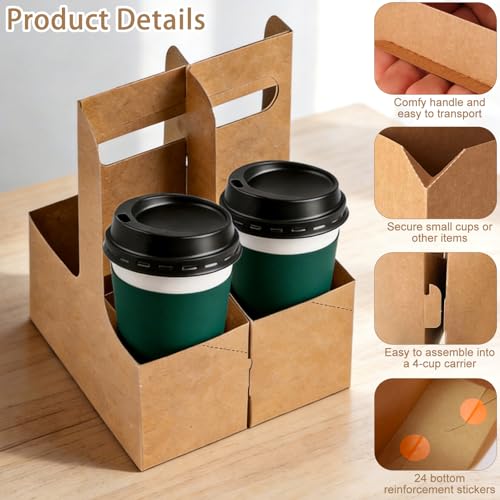 2 Cup Drink Carrier with Handle - 12 Pack Brown Disposable Coffee Carrier