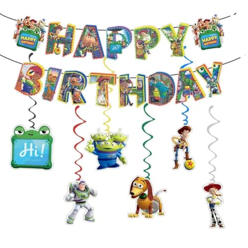 Happy Birthday Banner with Vortex Decorative Pendants - Toys Theme